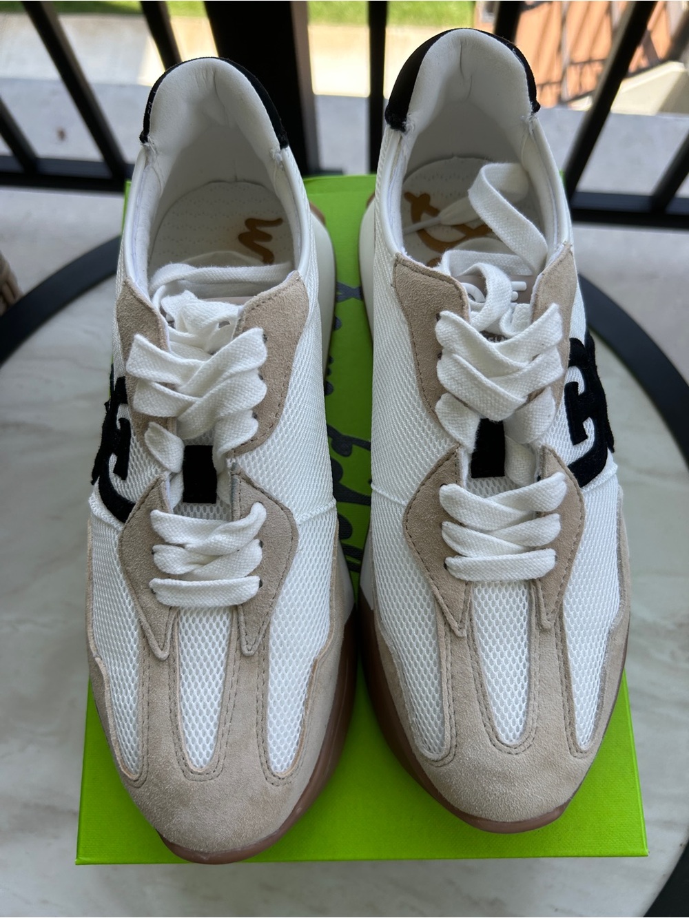 Sam Edelman White Mesh and Beige Suede Sneaker with Black Logo Women Size 7 - Picture 3 of 8